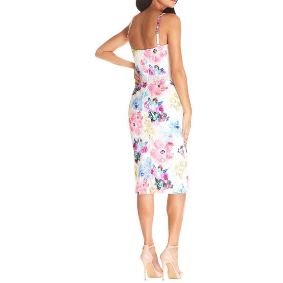 Dress the Population Joelle Sheath Midi Raspberry Multi Floral Cutout Small - Picture 2 of 10